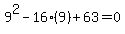 9%5E2-16%289%29%2B63=0