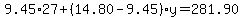 9.45%2A27%2B%2814.80-9.45%29y=281.90