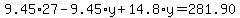 9.45%2A27-9.45%2Ay%2B14.8%2Ay=281.90
