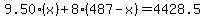 9.50%28x%29%2B8%28487-x%29+=+4428.5