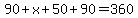 90%2Bx%2B50%2B90=360