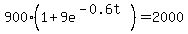 900%2A%281%2B9e%5E%28-0.6t%29%29+=2000