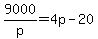 9000%2Fp+=+4p-20