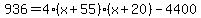 936=4%28x%2B55%29%28x%2B20%29-4400