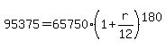 95375=65750%281%2Br%2F12%29%5E180