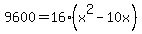 9600=16%28x%5E2-10x%29