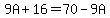 9A+%2B+16+=+70+-+9A