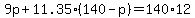 9p%2B11.35%28140-p%29=140%2A12