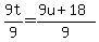 9t%2F9=%289u%2B18%29%2F9