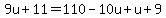 9u%2B11=110-10u%2Bu%2B9