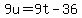 9u=9t-36