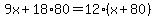 9x%2B18%2A80=12%28x%2B80%29