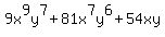 9x%5E9y%5E7+%2B+81x%5E7y%5E6+%2B+54xy