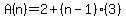 A%28n%29=2%2B%28n-1%29%283%29