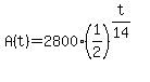 A%28t%29=2800%281%2F2%29%5E%28t%2F14%29