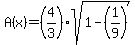 A%28x%29+=+%284%2F3%29%2Asqrt%281+-+%281%2F9%29%29