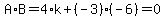 A%2AB=4%2Ak%2B%28-3%29%28-6%29=0