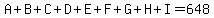 A%2BB%2BC%2BD%2BE%2BF%2BG%2BH%2BI=648