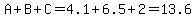 A%2BB%2BC=4.1%2B6.5%2B2.0=13.6