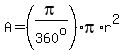 A=%28pi%2F360%5Eo%29%2Api%2Ar%5E2