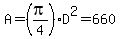 A=%28pi%2F4%29%2AD%5E2=660