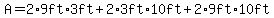 A=+2%2A9ft%2A3ft+%2B+2%2A3ft%2A10ft+%2B+2%2A9ft%2A10ft