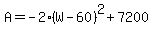 A=-2%28W-60%29%5E2%2B7200