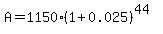 A=1150%281%2B0.025%29%5E%2844%29