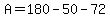 A=180-50-72