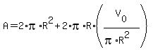 A=2%2Api%2AR%5E2%2B2%2Api%2AR%2A%28V%5B0%5D%2F%28pi%2AR%5E2%29%29