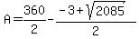 A=360%2F2-%28-3%2Bsqrt%282085%29%29%2F2