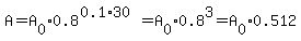 A=A%5B0%5D%2A0.8%5E%280.1%2A30%29=A%5B0%5D%2A0.8%5E3=A%5B0%5D%2A0.512