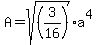 A=sqrt%28%283%2F16%29%29a%5E4%29