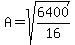 A=sqrt%286400%2F16%29