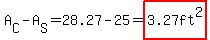 A%5BC%5D-A%5BS%5D=28.27-25=highlight%283.27ft%5E2%29