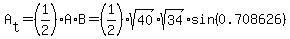 A%5Bt%5D=%281%2F2%29A%2AB=%281%2F2%29sqrt%2840%29sqrt%2834%29sin%280.708626%29