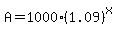 A+=+1000%2A%281.09%29%5Ex