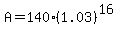 A+=+140%281.03%29%5E%2816%29