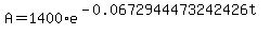 A+=+1400%2Ae%5E%28-0.0672944473242426t%29