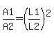A1%2FA2=%28L1%2FL2%29%5E2
