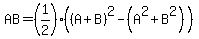 AB=%281%2F2%29%28%28A%2BB%29%5E2-%28A%5E2%2BB%5E2%29%29