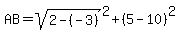 AB=+sqrt%282-%28-3%29%29%5E2%2B%285-10%29%5E2%29
