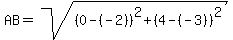 AB=sqrt%28%280-%28-2%29%29%5E2%2B%284-%28-3%29%29%5E2%29