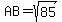 AB+=+sqrt%2885%29