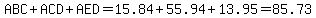 ABC%2BACD%2BAED=15.84%2B55.94%2B13.95=85.73