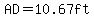 AD=10.67ft