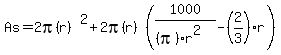 As=2pi%28r%29%5E2%2B2pi%28r%29%281000%2F%28%28pi%29r%5E2%29-%282%2F3%29+r%29