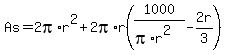 As=2pi%2Ar%5E2%2B2pi%2Ar%281000%2F%28pi%2Ar%5E2%29-2r%2F3%29