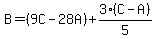 B=%289C-28A%29%2B3%28C-A%29%2F5