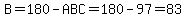 B=180-ABC=180-97=83